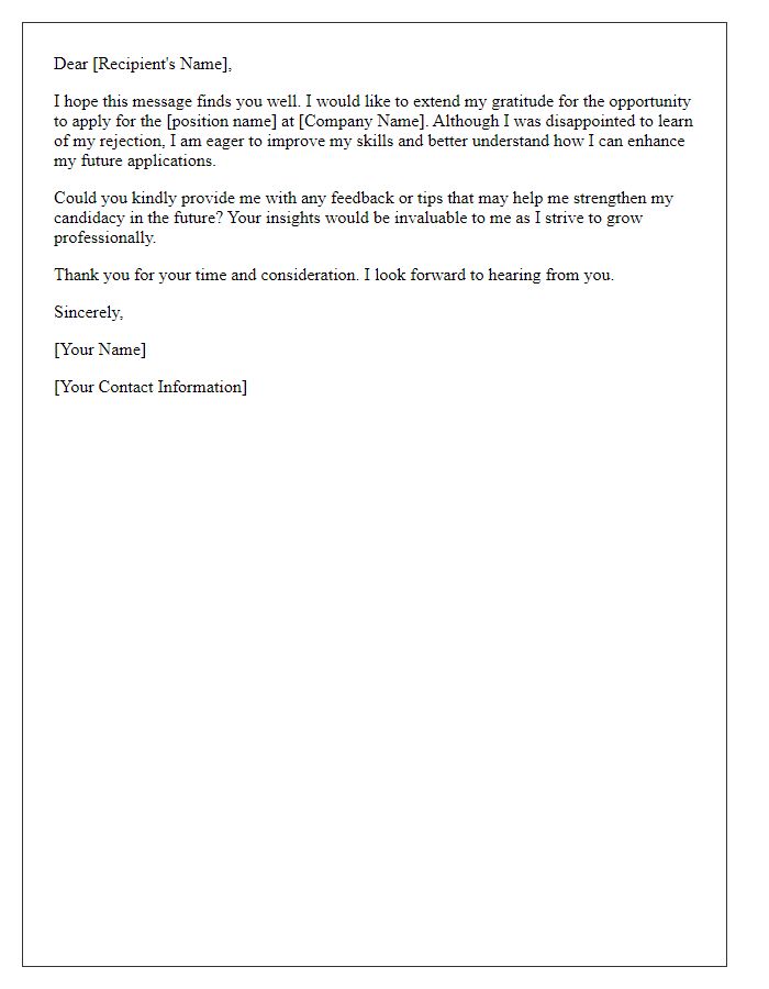 Letter template of request for improvement tips after rejection