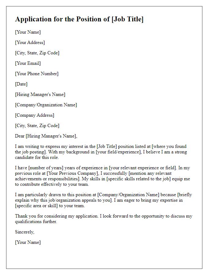 Letter template of application for government job position