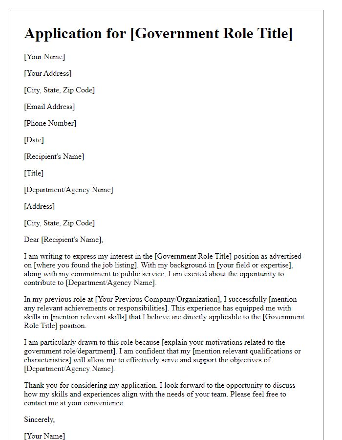 Letter template of government role application