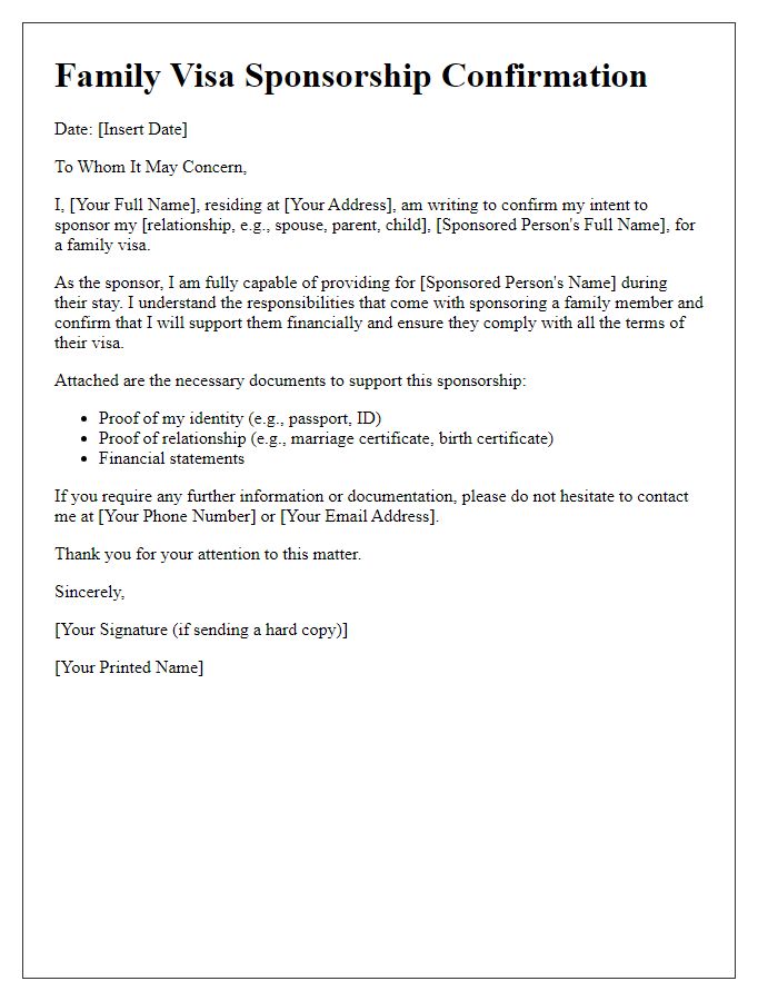 Letter template of family visa sponsorship confirmation