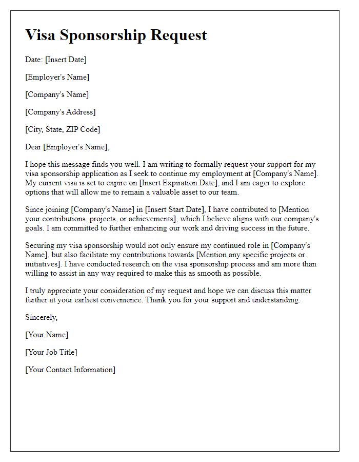 Letter template of visa sponsorship request for employer support