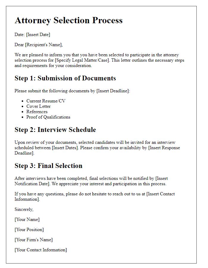 Letter template of attorney selection process