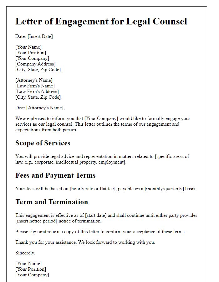 Letter template of hiring legal counsel