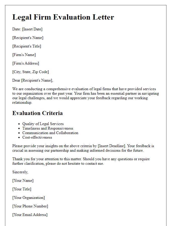 Letter template of legal firm evaluation