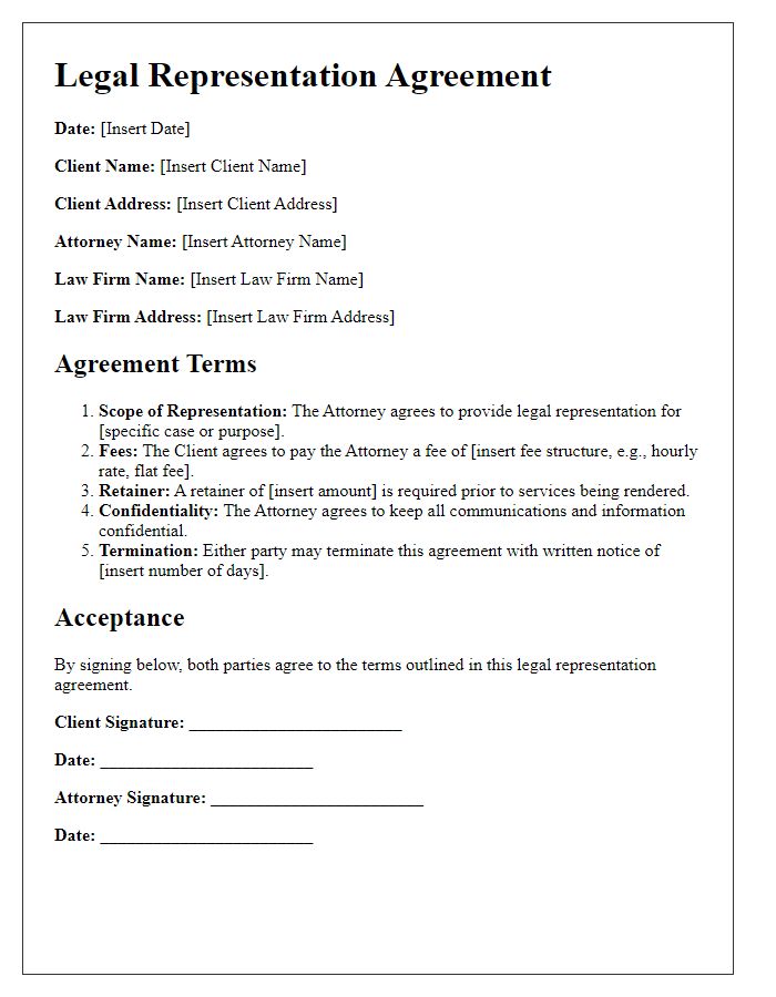 Letter template of legal representation agreement