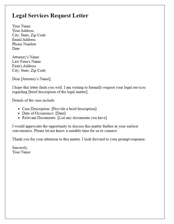 Letter template of legal services request