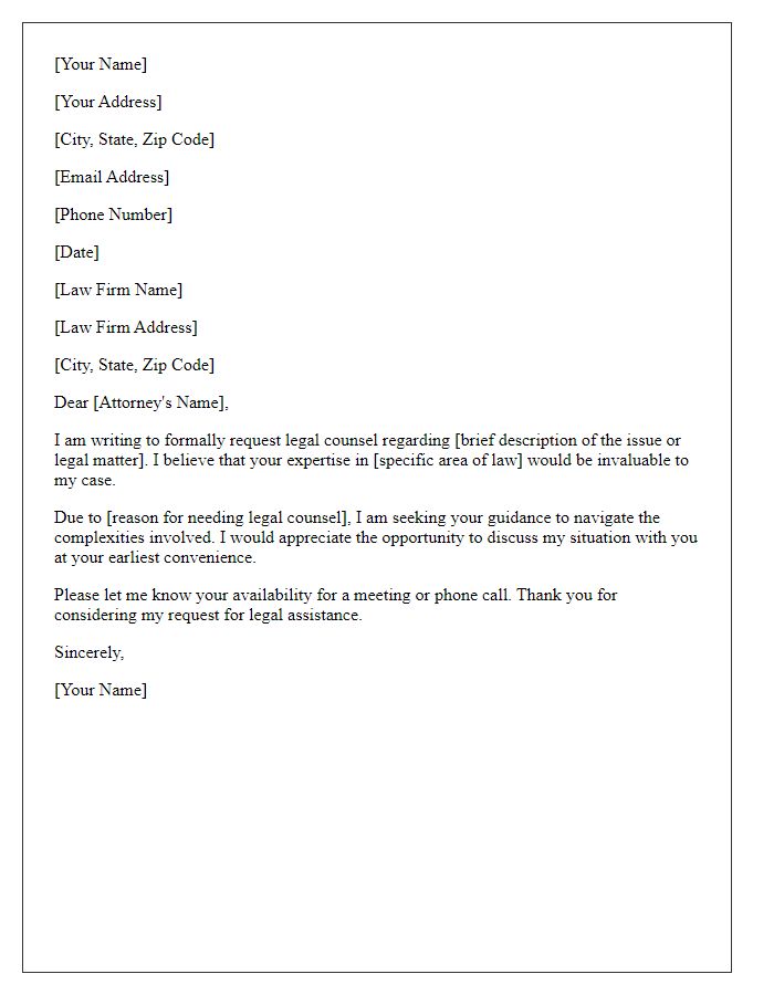 Letter template of request for legal counsel