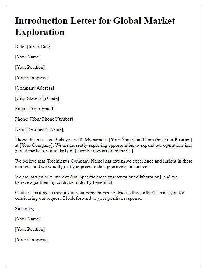 Letter template of introduction for global market exploration.