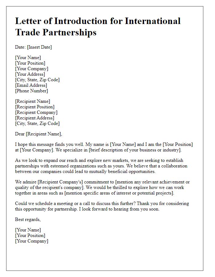 Letter template of introduction for international trade partnerships.