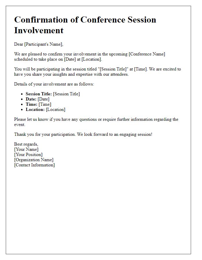 Letter template of confirmation for conference session involvement