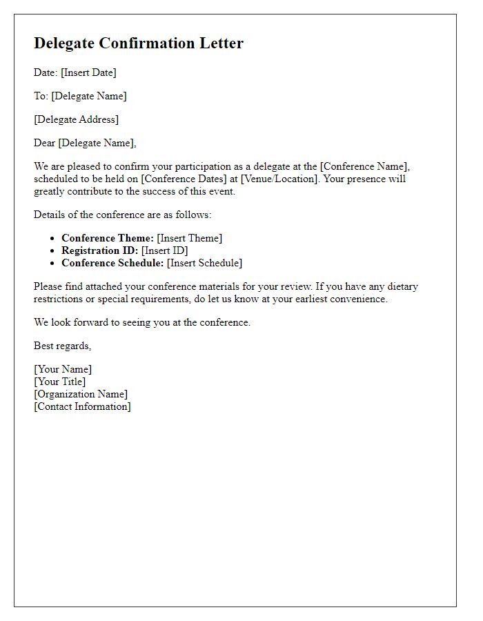 Letter template of delegate confirmation for international conference