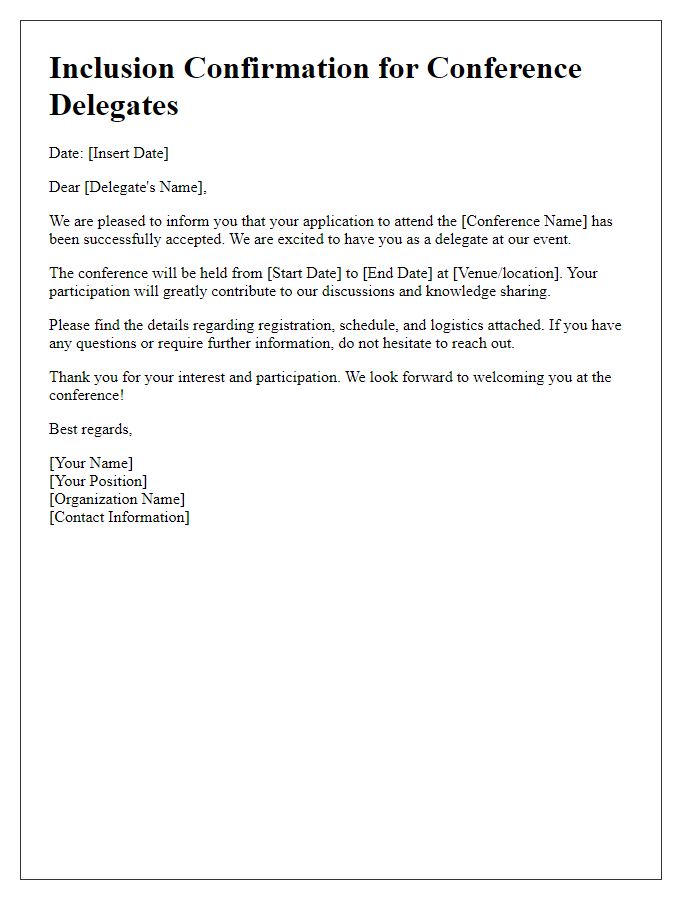 Letter template of inclusion confirmation for conference delegates