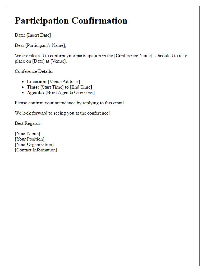 Letter template of participation confirmation for conference attendance