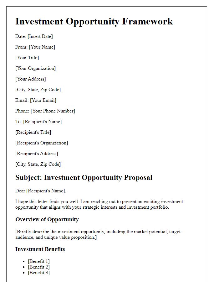 Letter template of investment opportunity framework.