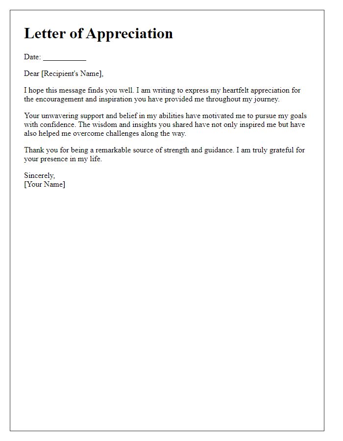 Letter template of appreciation for encouragement and inspiration