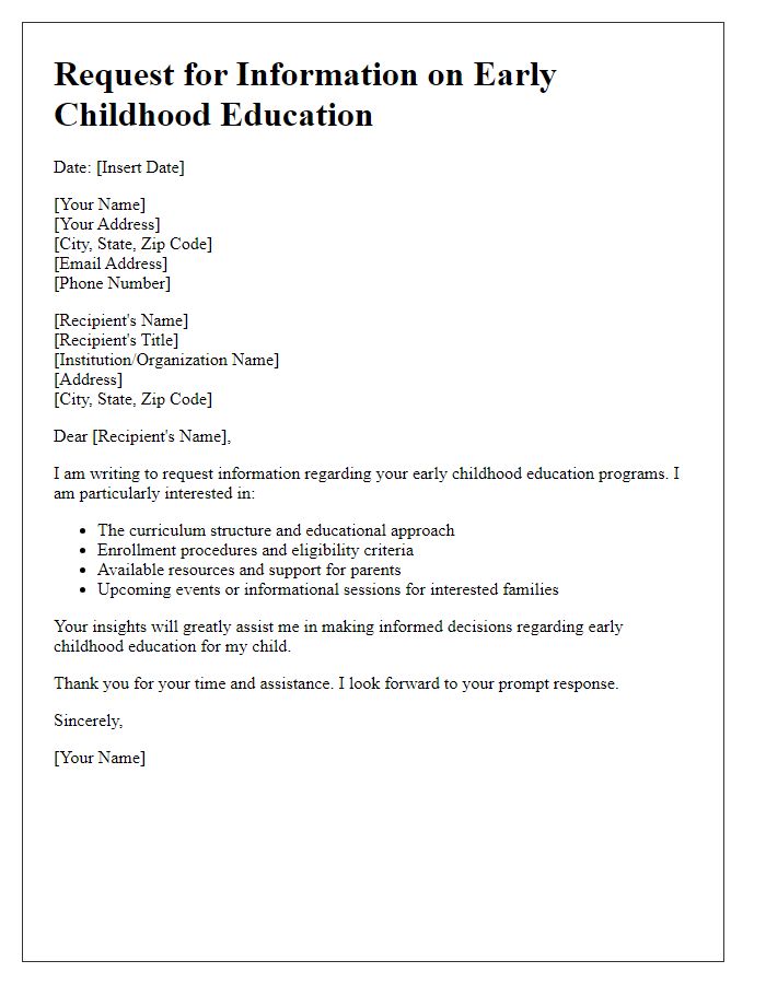 Letter template of information request for early childhood education