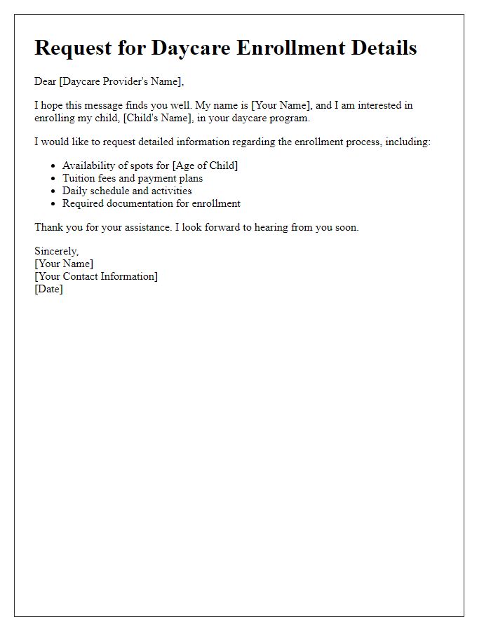 Letter template of request for daycare enrollment details