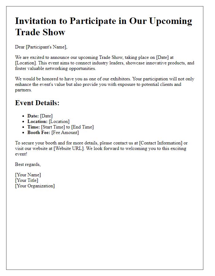 Letter template of Call to Participate in Trade Show