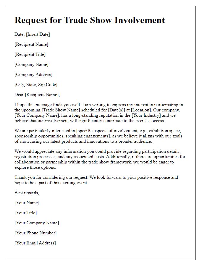 Letter template of Request for Trade Show Involvement