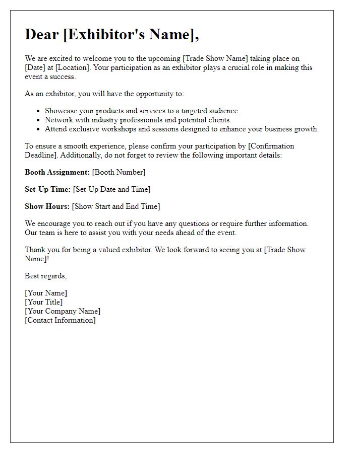 Letter template of Trade Show Exhibitor Engagement