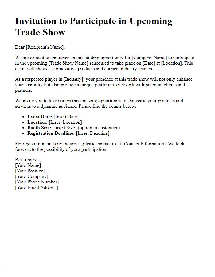 Letter template of Trade Show Participation Opportunity