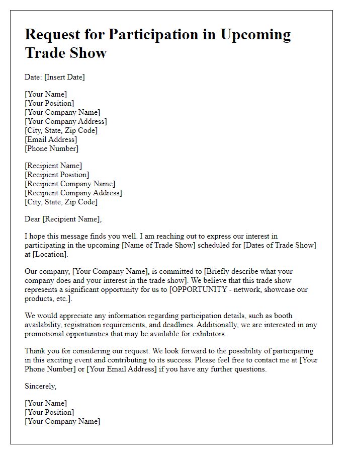 Letter template of Trade Show Participation Request