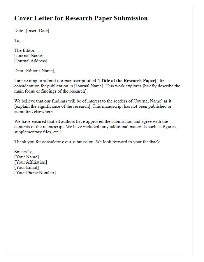 Letter template of research paper submission cover