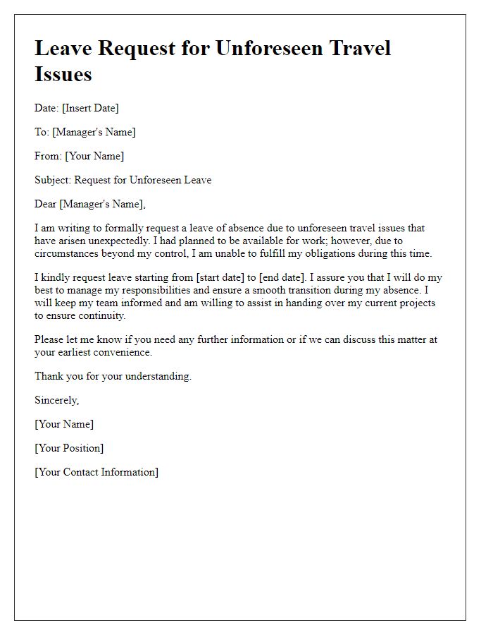 Letter template of unforeseen leave request for travel issues