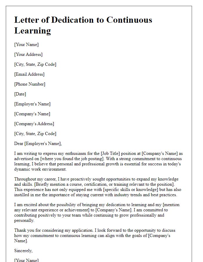 Letter template of Dedication to Continuous Learning in Job Application