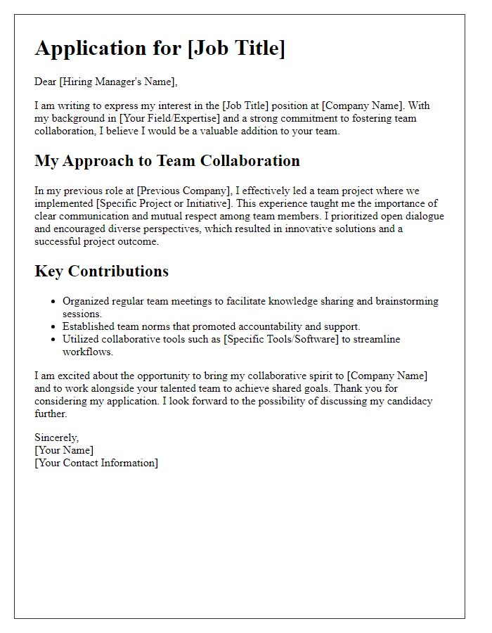 Letter template of Fostering Team Collaboration in Job Application