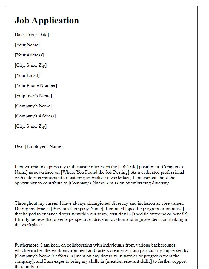 Letter template of Passion for Workplace Diversity in Job Application