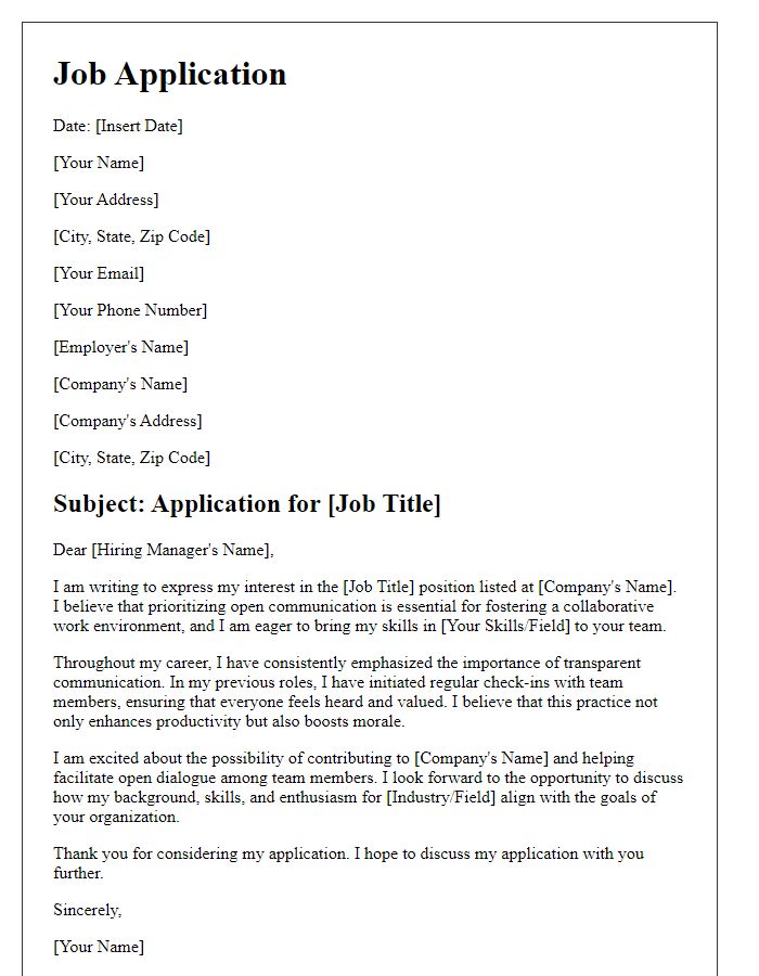 Letter template of Prioritizing Open Communication in Job Application