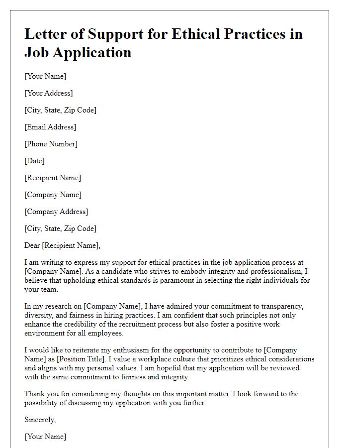 Letter template of Supporting Ethical Practices in Job Application