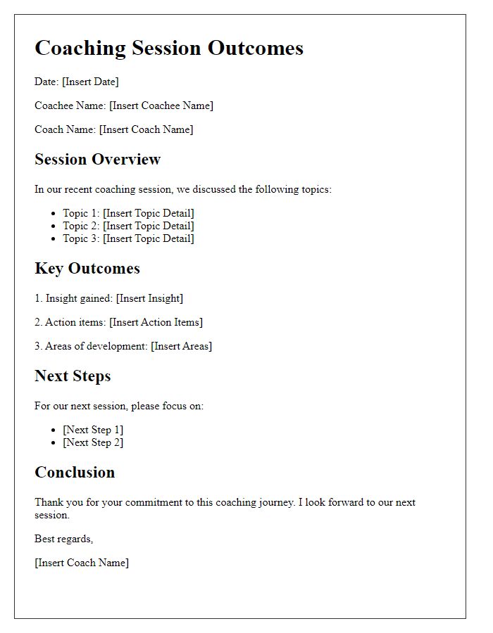 Letter template of coaching session outcomes.