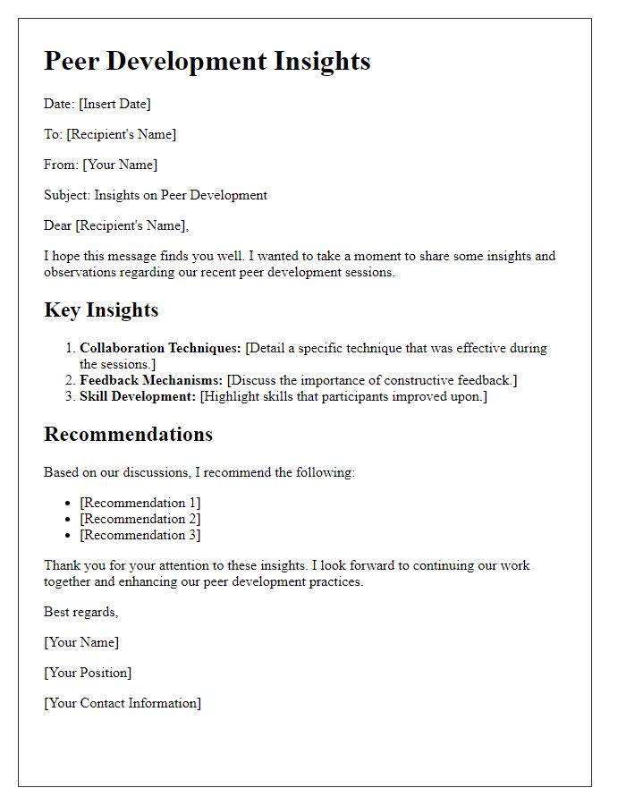 Letter template of peer development insights.