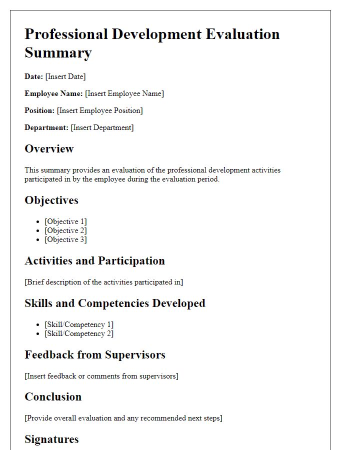 Letter template of professional development evaluation summary.