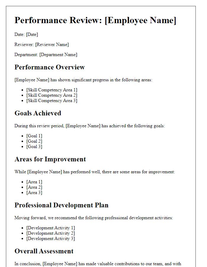 Letter template of professional development performance review.