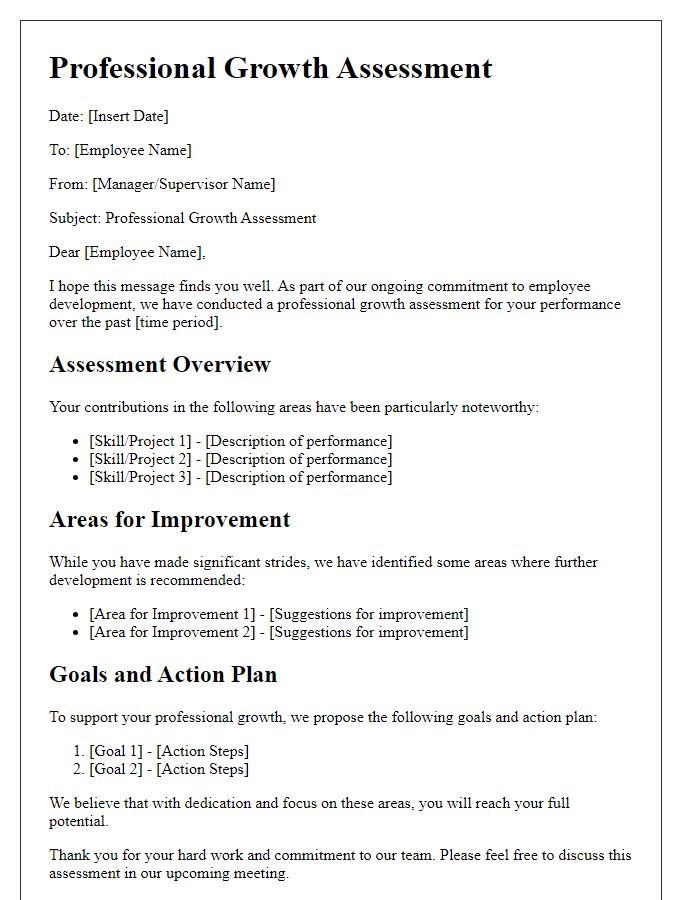 Letter template of professional growth assessment.