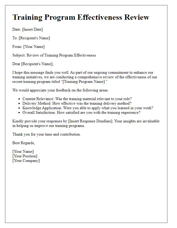 Letter template of training program effectiveness review.