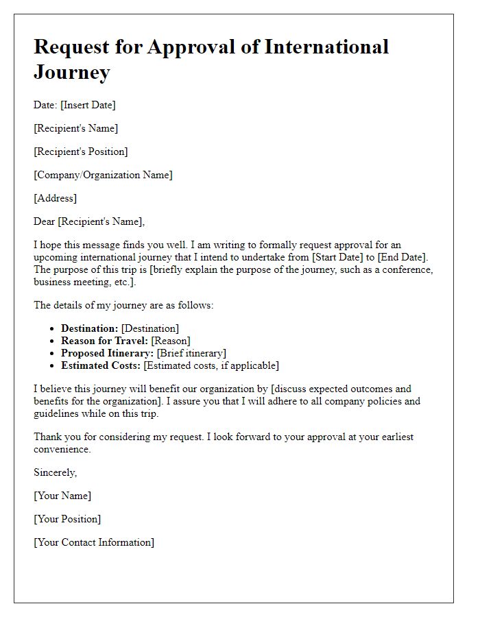 Letter template of formal request for international journey approval