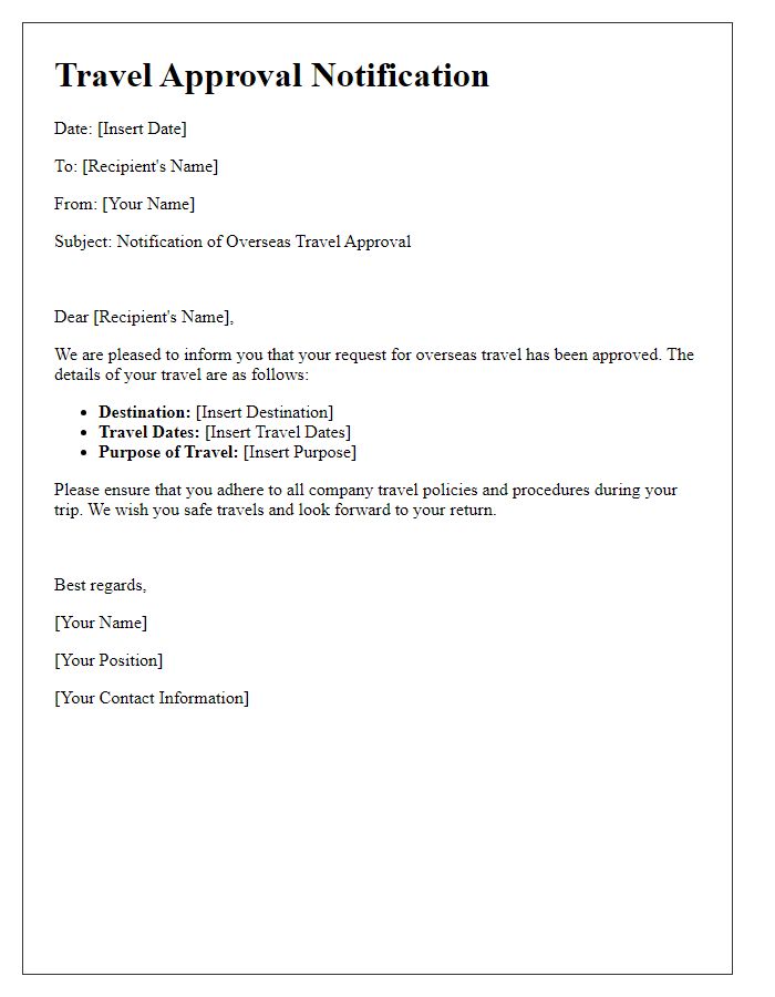 Letter template of notification for overseas travel approval