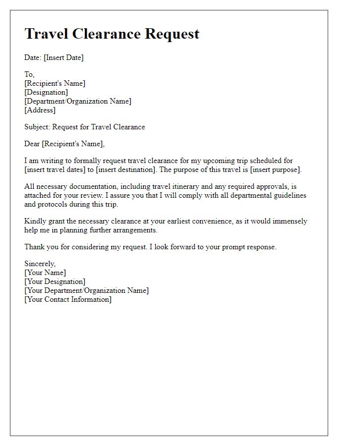 Letter template of submission for travel clearance request