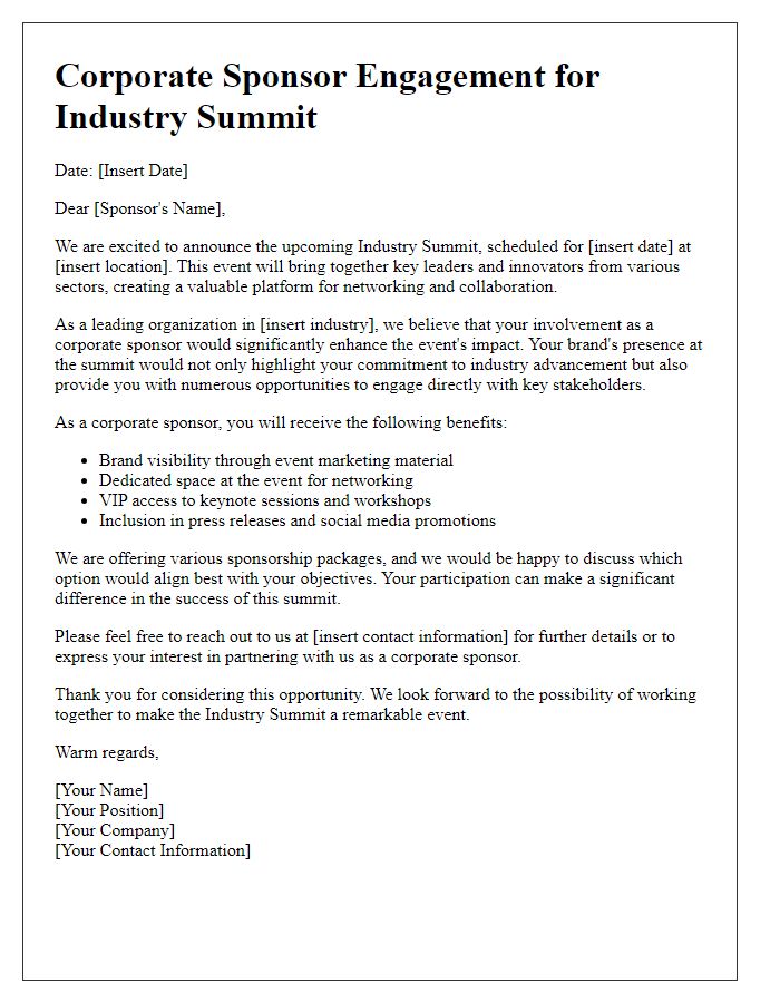 Letter template of corporate sponsor engagement for industry summit