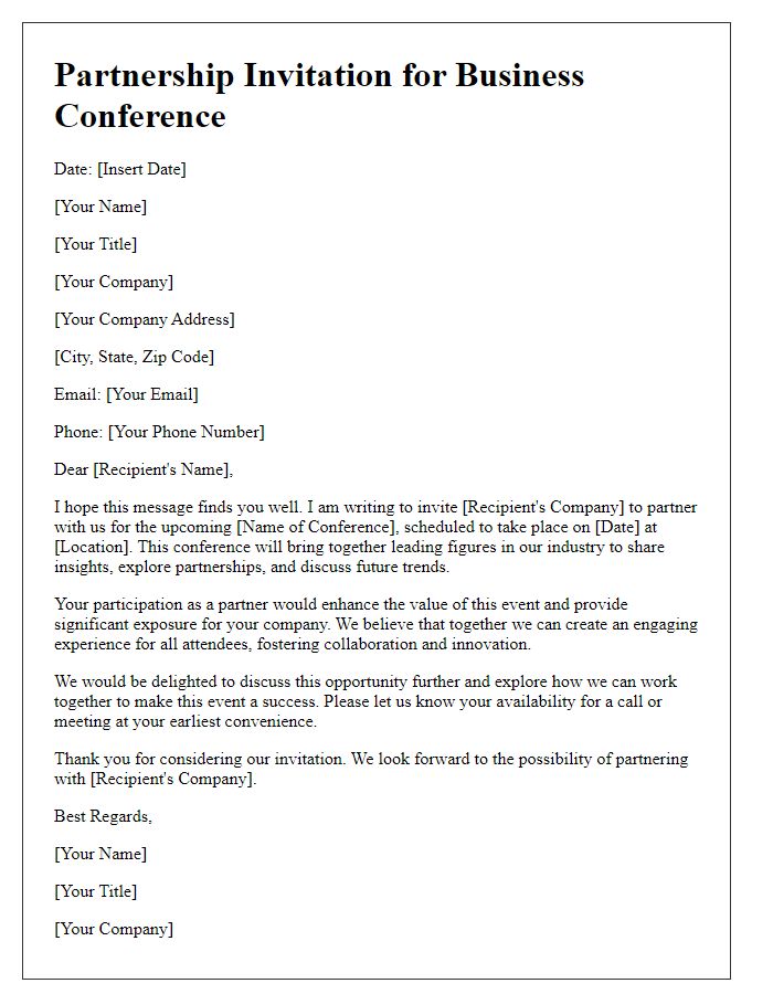 Letter template of partnership invitation for business conference