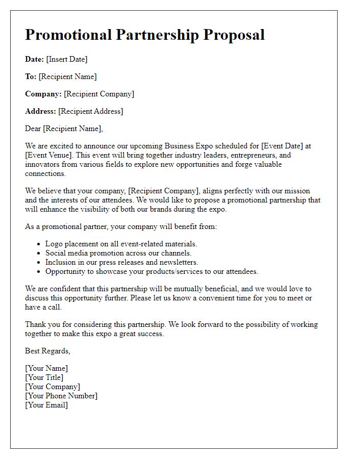 Letter template of promotional partnership for business expo