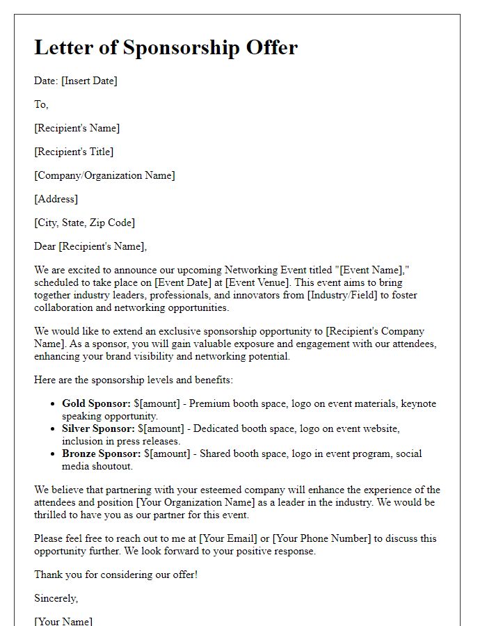 Letter template of sponsorship offer for networking event