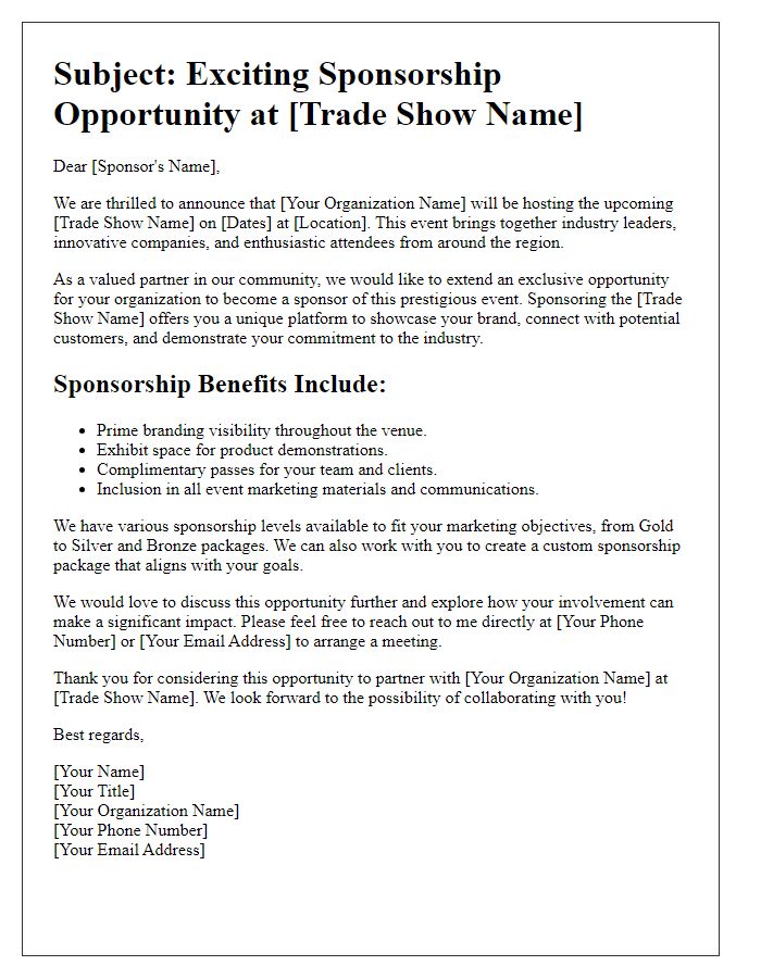 Letter template of sponsorship opportunity for trade show