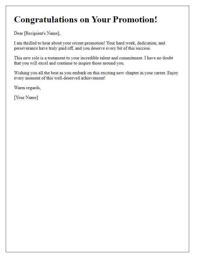 Letter template of warm wishes for your recent promotion success.