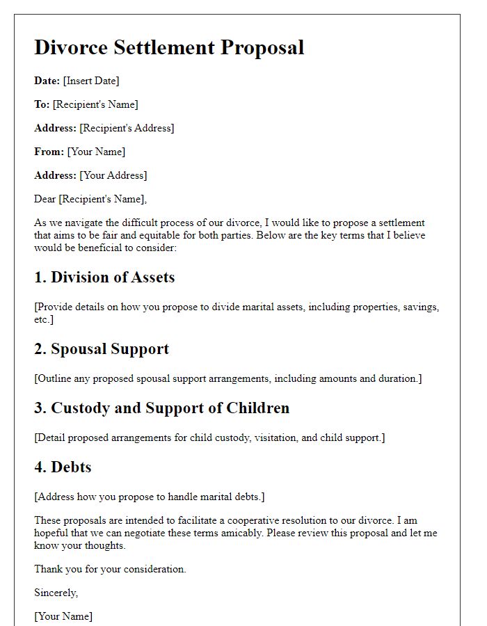 Letter template of divorce settlement proposal