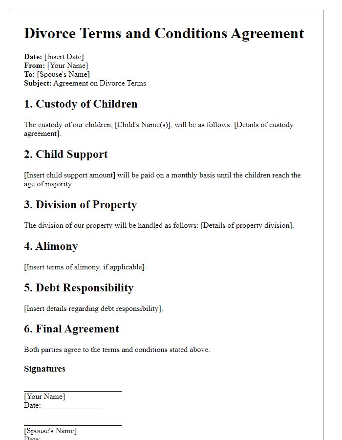 Letter template of divorce terms and conditions